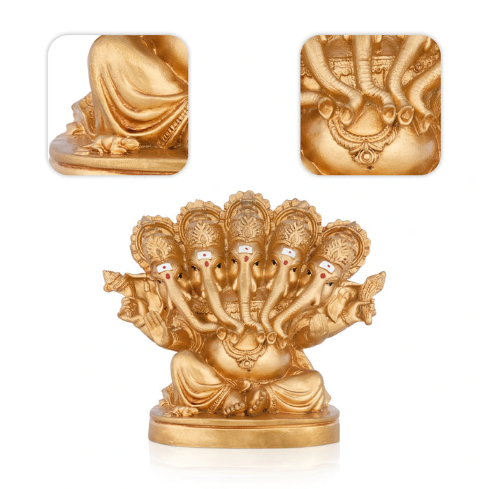 Panchamuga Ganesha Murti - 5 x 5.5 Inches | Resin Vinayagar Statue/ Ganapati Statue for Home & Pooja Space