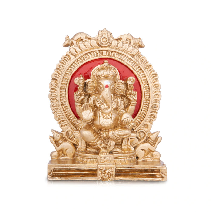 Ganesh Murti - 4 x 2 Inches | Gold Polish Vinayagar Idol/ Ganpati Murti Sitting On Simhasan/ Resin Statue