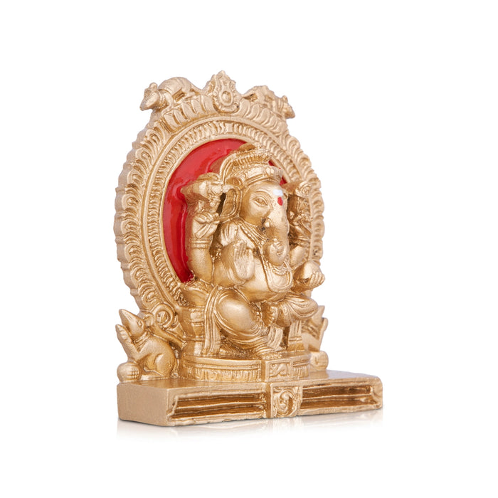 Ganesh Murti - 4 x 2 Inches | Gold Polish Vinayagar Idol/ Ganpati Murti Sitting On Simhasan/ Resin Statue