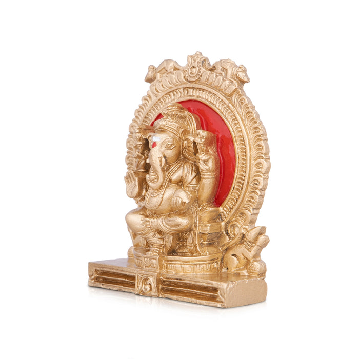 Ganesh Murti - 4 x 2 Inches | Gold Polish Vinayagar Idol/ Ganpati Murti Sitting On Simhasan/ Resin Statue