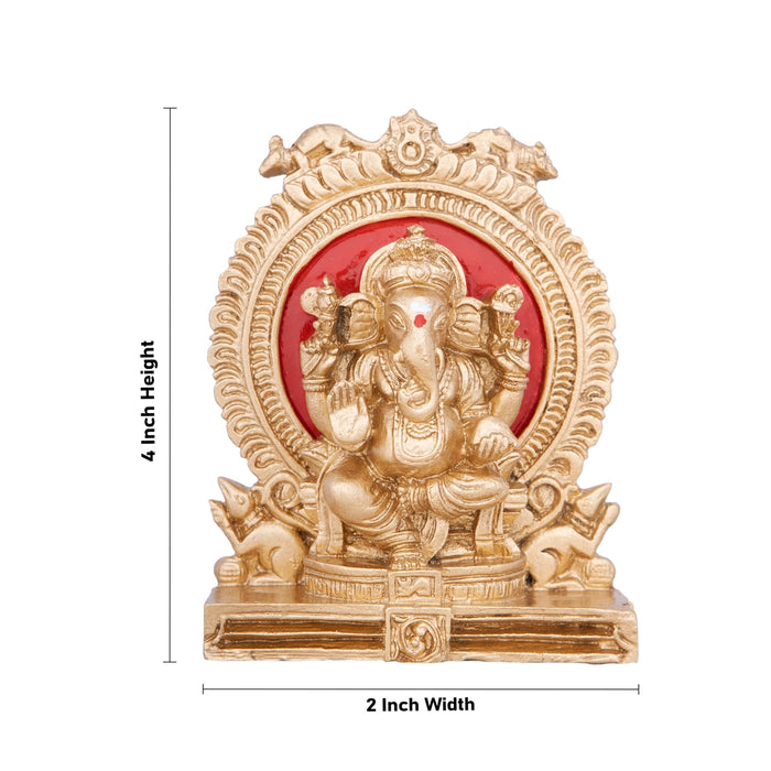 Ganesh Murti - 4 x 2 Inches | Gold Polish Vinayagar Idol/ Ganpati Murti Sitting On Simhasan/ Resin Statue