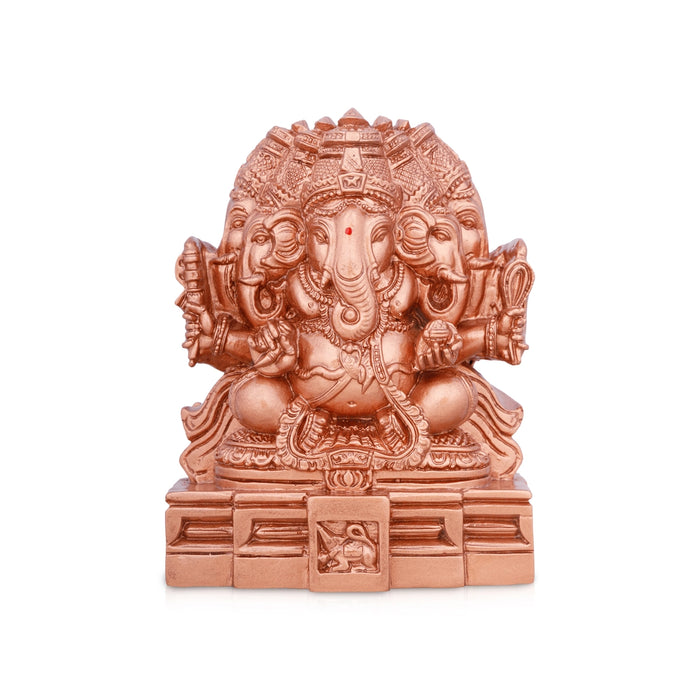 Panchamuga Ganesha Statue - 3 x 6 Inches | Copper Polish Vinayagar Statue/ Resin Statue for Pooja