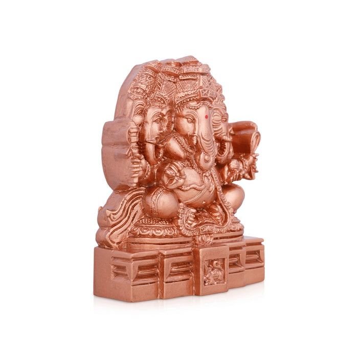 Panchamuga Ganesha Statue - 3 x 6 Inches | Copper Polish Vinayagar Statue/ Resin Statue for Pooja