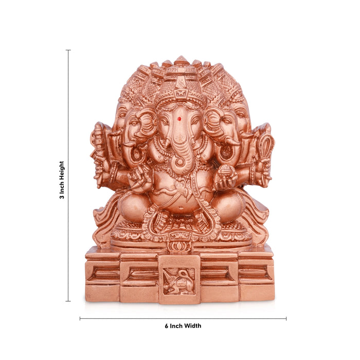 Panchamuga Ganesha Statue - 3 x 6 Inches | Copper Polish Vinayagar Statue/ Resin Statue for Pooja