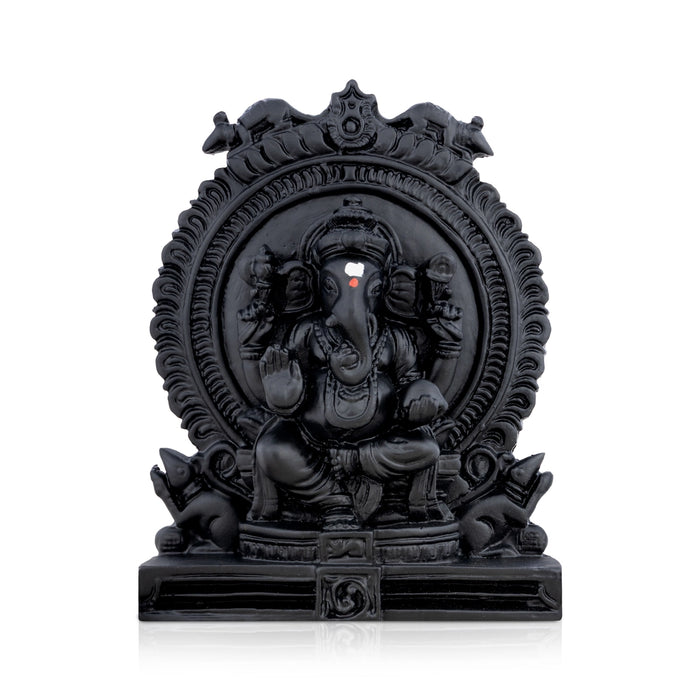 Black Ganesha Sitting on Base Murti - 4 x 3 Inches | Resin Idol / Vinayagar Statue for Home & Pooja Space