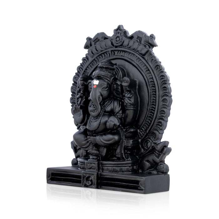 Black Ganesha Sitting on Base Murti - 4 x 3 Inches | Resin Idol / Vinayagar Statue for Home & Pooja Space