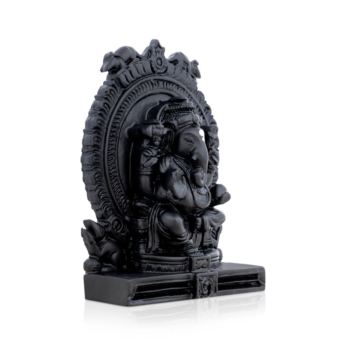 Black Ganesha Sitting on Base Murti - 4 x 3 Inches | Resin Idol / Vinayagar Statue for Home & Pooja Space