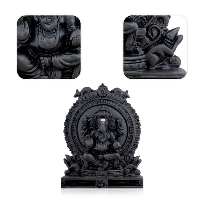 Black Ganesha Sitting on Base Murti - 4 x 3 Inches | Resin Idol / Vinayagar Statue for Home & Pooja Space