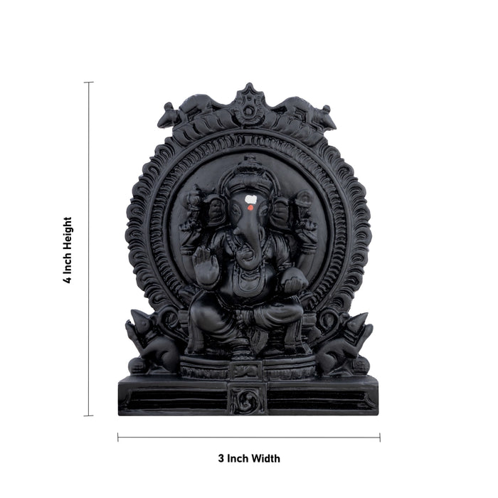 Black Ganesha Sitting on Base Murti - 4 x 3 Inches | Resin Idol / Vinayagar Statue for Home & Pooja Space