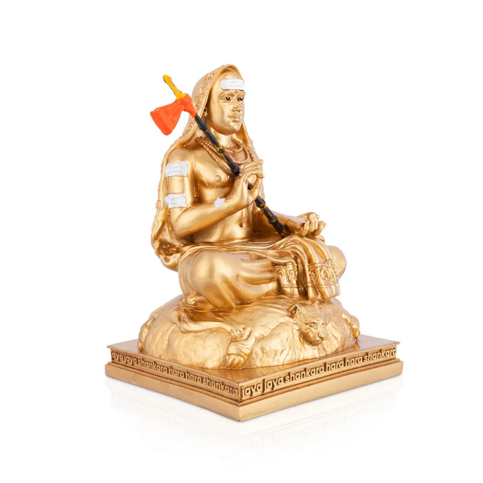 Adi Shankara Sitting On Base Murti - 6 x 4.5 Inches | Resin Statue/Gold Polish Shankaracharya Idol For Pooja - Fibre Murties