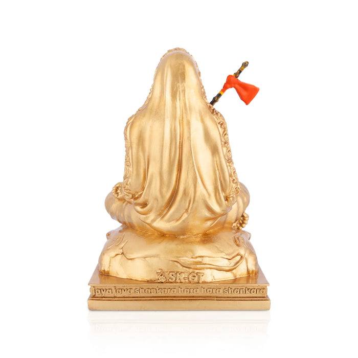 Adi Shankara Sitting On Base Murti - 6 x 4.5 Inches | Resin Statue/Gold Polish Shankaracharya Idol For Pooja - Fibre Murties