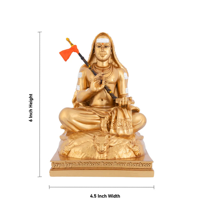 Adi Shankara Sitting On Base Murti - 6 x 4.5 Inches | Resin Statue/Gold Polish Shankaracharya Idol For Pooja - Fibre Murties