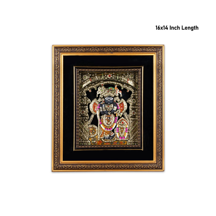 Bihari Shrinathji Design Photo Frame - 16 x 14 Inches | Picture Frame With Led Light for Wall Decor - Hindu God Photos & Frames