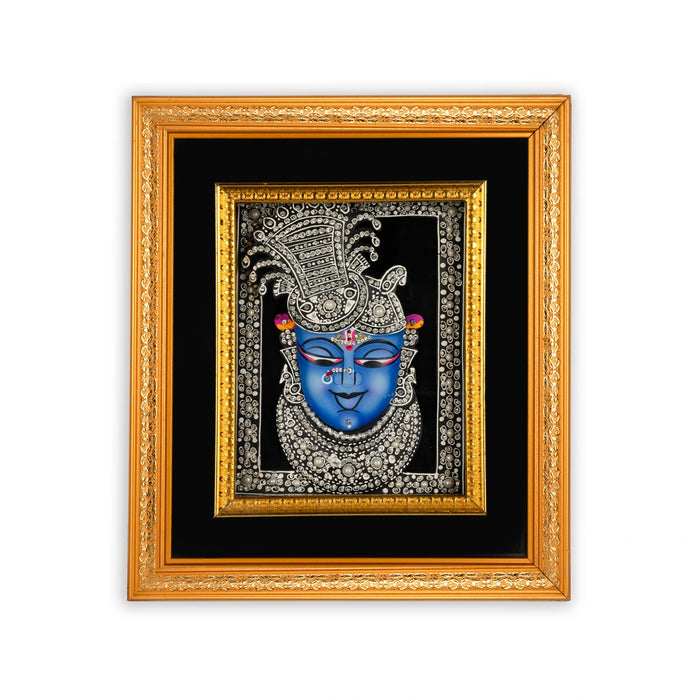 Mukharvind Shrinathji Design Photo Frame - 16 x 14 Inches | Picture Frame With Led Light for Wall Decor - Hindu God Photos & Frames