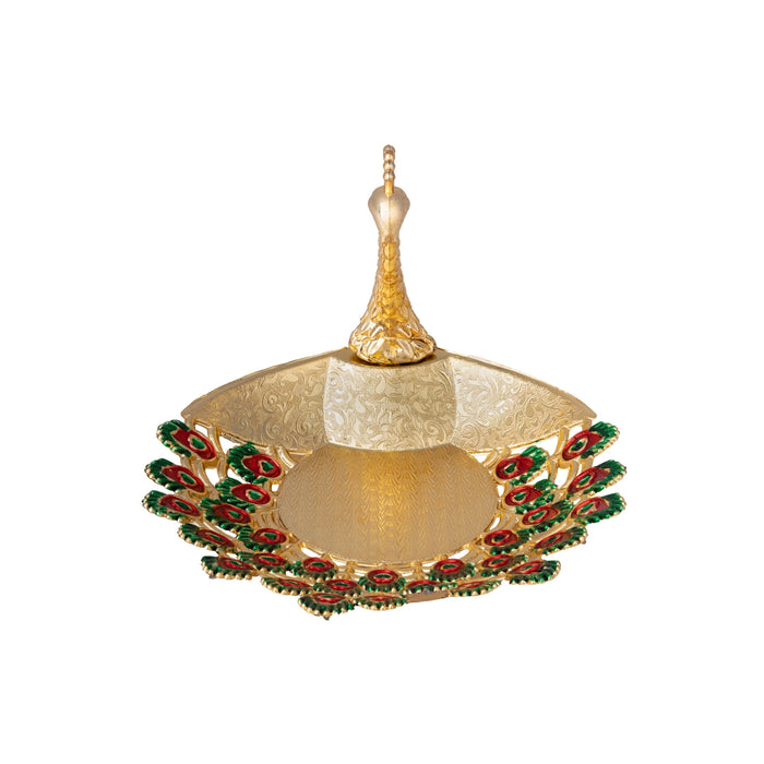 Pooja Tray - 6 x 6 Inches | Peacock Design Serving Tray/ Meenakari Design Plate for Home & Gifting/ Assorted