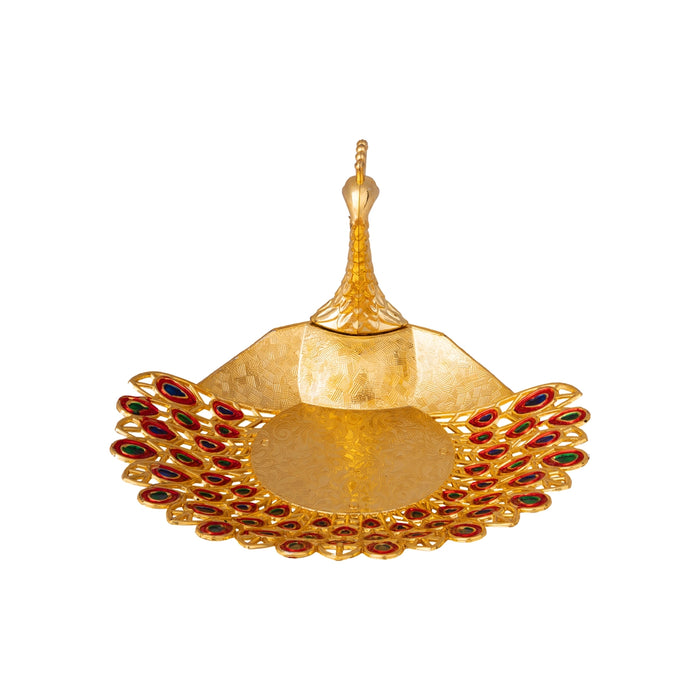 Pooja Tray - 6 x 6 Inches | Peacock Design Serving Tray/ Meenakari Design Plate for Home & Gifting/ Assorted