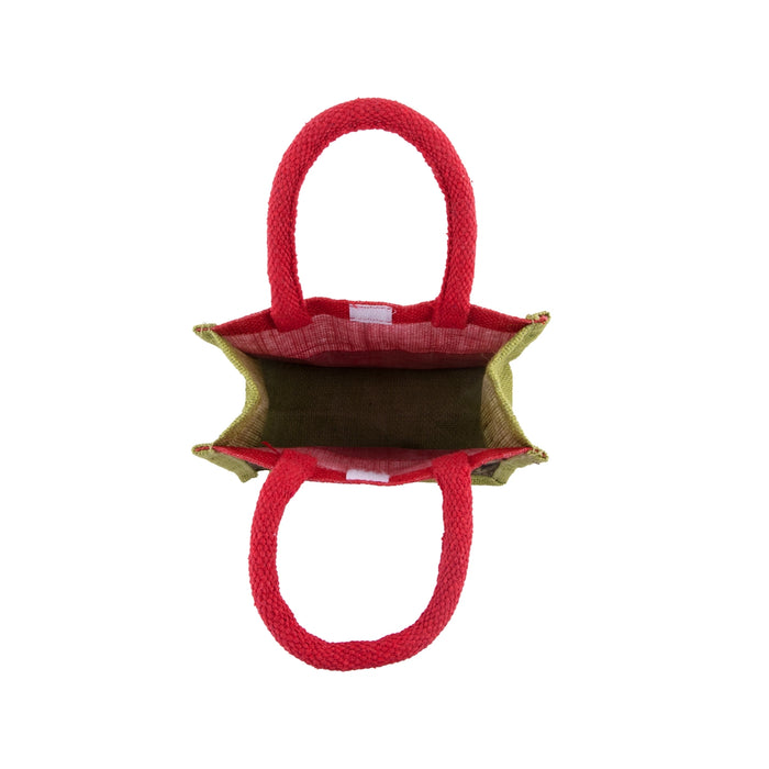 Jute Bag - 8 x 8 Inches | Velcro Closure Tote Bag/ Kalamkari Cloth Handbag for Return Gifts/ Assorted Colour - Bags & Pouches