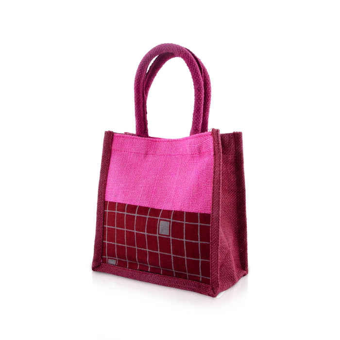 Jute Bag - 8 x 8 Inches | Velcro Closure Tote Bag/ Kalamkari Cloth Handbag for Return Gifts/ Assorted Colour - Bags & Pouches