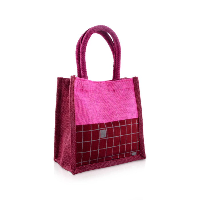 Jute Bag - 8 x 8 Inches | Velcro Closure Tote Bag/ Kalamkari Cloth Handbag for Return Gifts/ Assorted Colour - Bags & Pouches