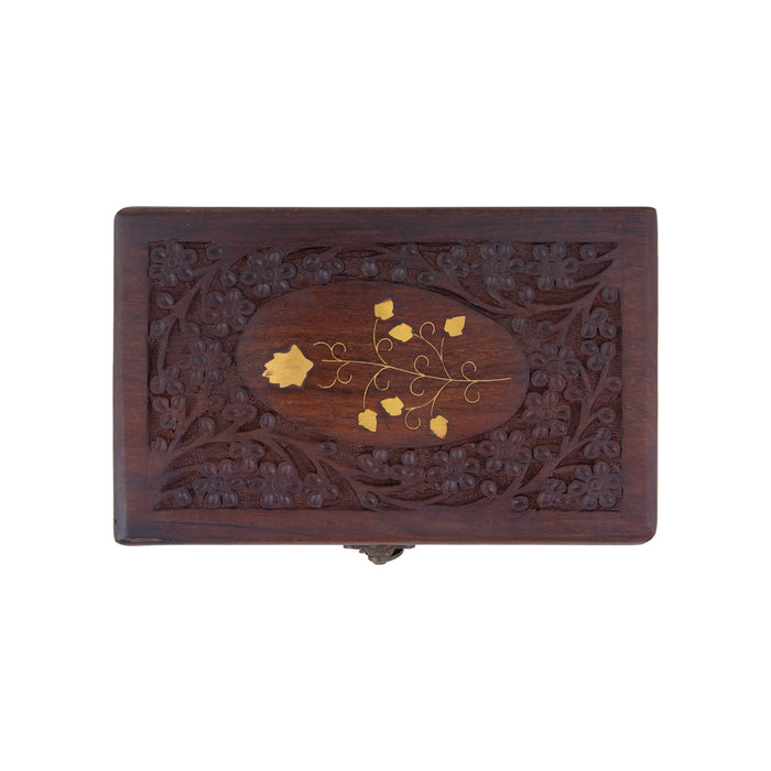 Jewel Box - 2.5 x 8 x 5 Inches | Brass Design Storage Box/ Wooden Box for Women - Handicraft Items
