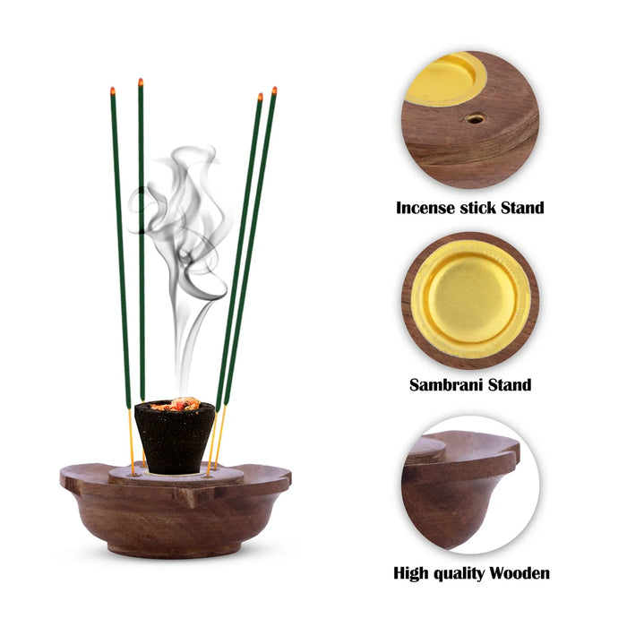 Dhoop Stand - 1 x 3 Inches | Wooden Dhoop Holder/ Agarbatti Stand for Pooja