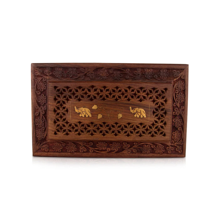 Jewel Box - 3 x 10 Inches | Jali box/ Elephant Inlaid Design/ Brass Box for Home - Handicraft Items
