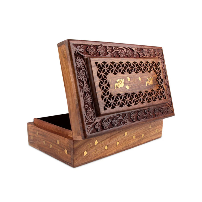 Jewel Box - 3 x 10 Inches | Jali box/ Elephant Inlaid Design/ Brass Box for Home - Handicraft Items