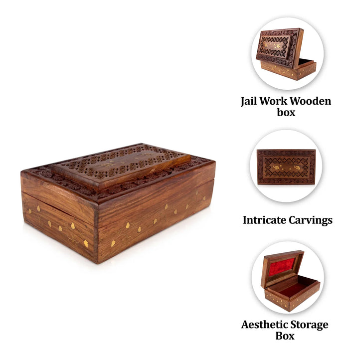 Jewel Box - 3 x 10 Inches | Jali box/ Elephant Inlaid Design/ Brass Box for Home - Handicraft Items