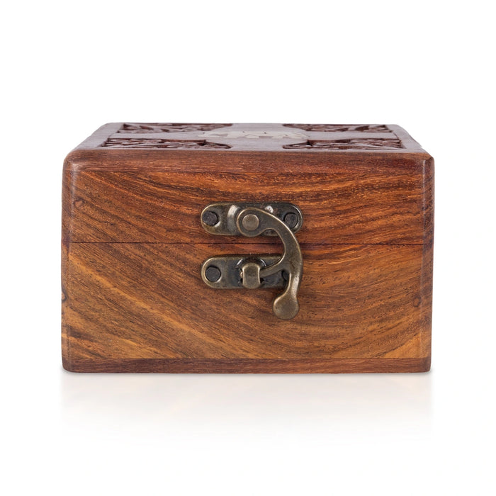 Jewel Box - 2.5 x 4 Inches | Storage Box/ Elephant Inlaid Design Box/ Wooden Container for Women