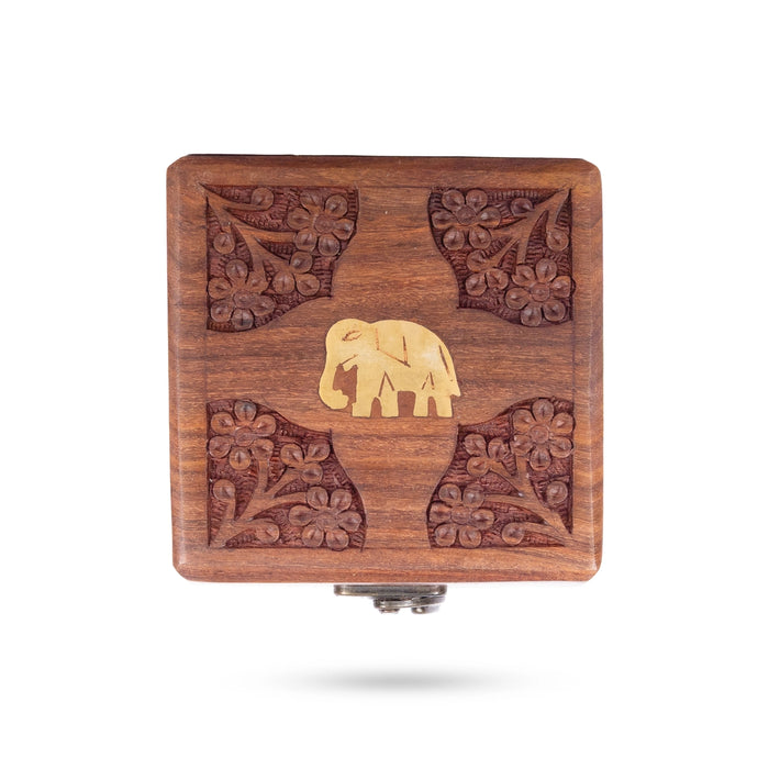 Jewel Box - 2.5 x 4 Inches | Storage Box/ Elephant Inlaid Design Box/ Wooden Container for Women