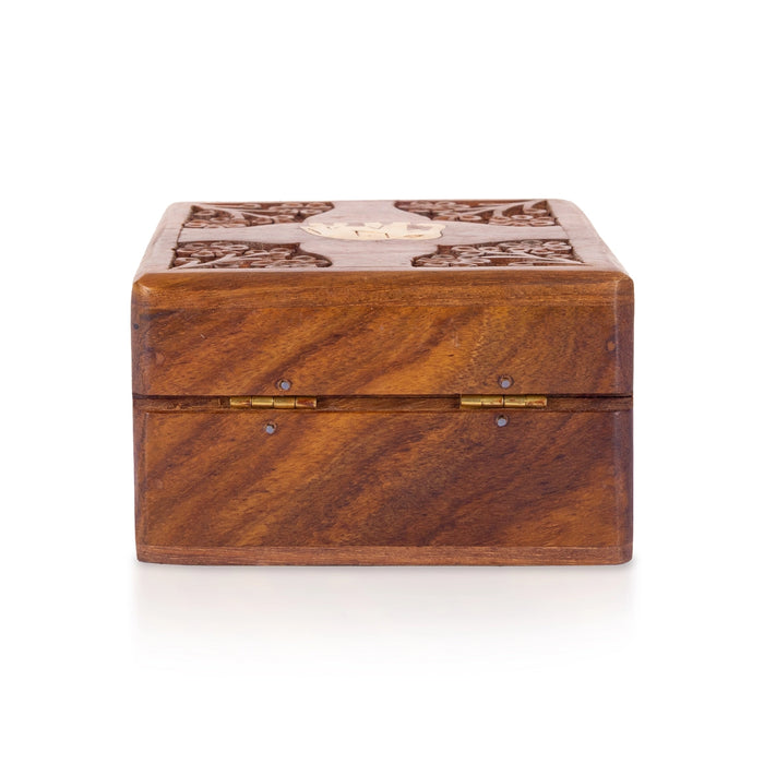 Jewel Box - 2.5 x 4 Inches | Storage Box/ Elephant Inlaid Design Box/ Wooden Container for Women