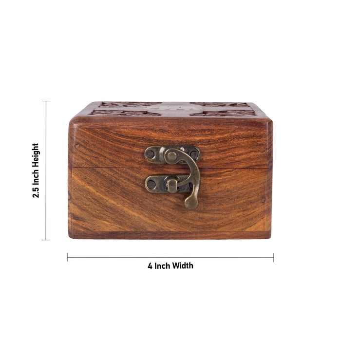 Jewel Box - 2.5 x 4 Inches | Storage Box/ Elephant Inlaid Design Box/ Wooden Container for Women