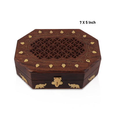 Wooden Box - 7 x 5 Inches | Jali Design Jewel Box/ Storage Box for Women