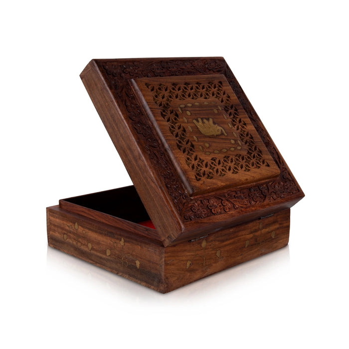 Jewel Box - 3 x 8 Inches | Elephant Inlaid Design Storage Box/ Wooden Box for Women