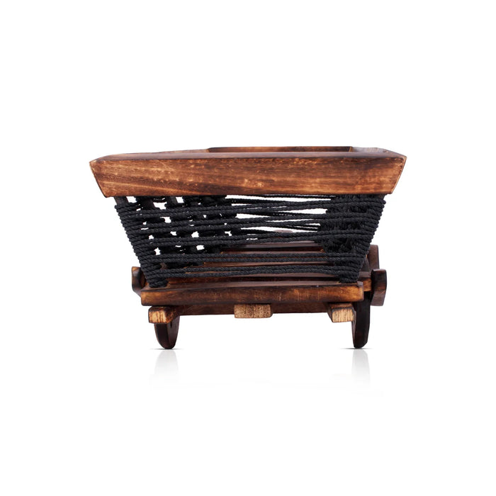 Wooden Cart - 7 x 15 Inches | Fruit Basket Wooden Cart/ Decorative Bogey Cart for Home