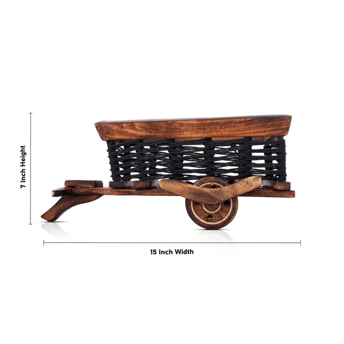 Wooden Cart - 7 x 15 Inches | Fruit Basket Wooden Cart/ Decorative Bogey Cart for Home