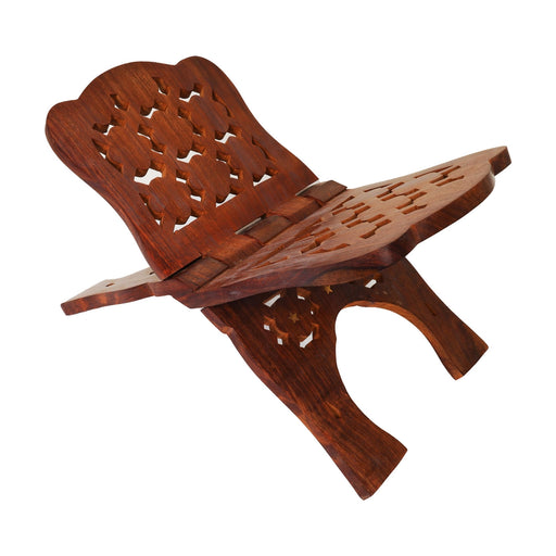 Wooden Book Stand - 8 x 15 Inches | Star & Jali Design Book Holder Stand/ Rehal/ Book Display Stand for Reading - Book Stand