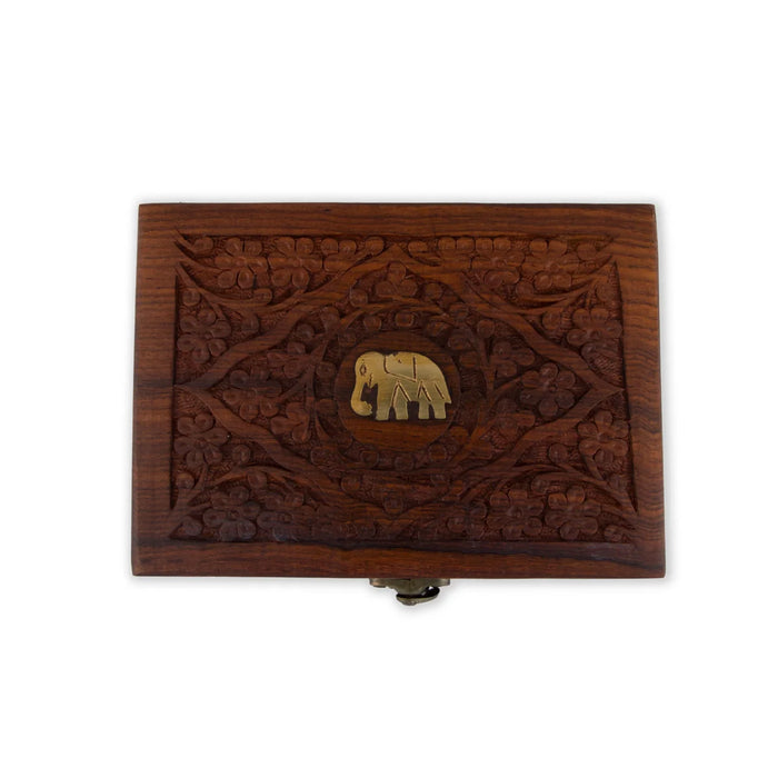 Jewel Box - 2 x 7 Inches | Jali box/ Elephant Inlaid Design/ Wooden Box for Home