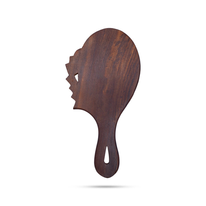 Hand Mirror - 9 x 4.75 Inch | Brass Work Wooden Dressing Mirror / Decorative Makeup Mirror for Home & Vanity