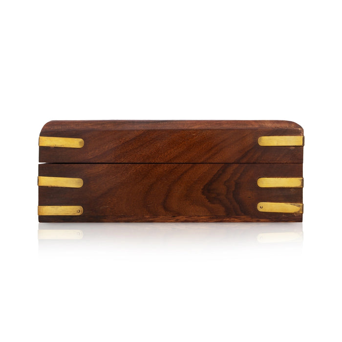 Jewel Box - 2.5 x 4 Inches | Leaf Design Storage Box/ Brass Work Kashmiri Design Wooden Box for Women/ 390 Gms - Handicraft Items