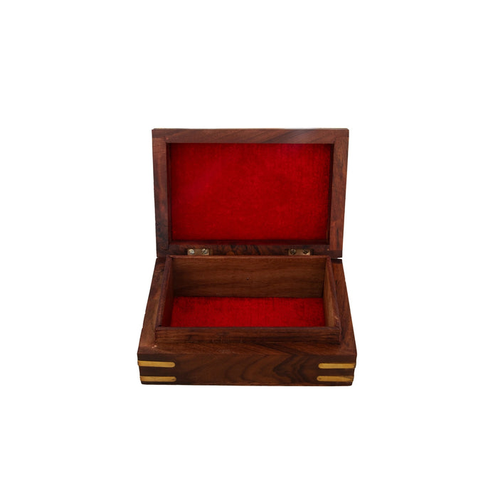 Jewel Box - 2.5 x 4 Inches | Leaf Design Storage Box/ Brass Work Kashmiri Design Wooden Box for Women/ 390 Gms - Handicraft Items