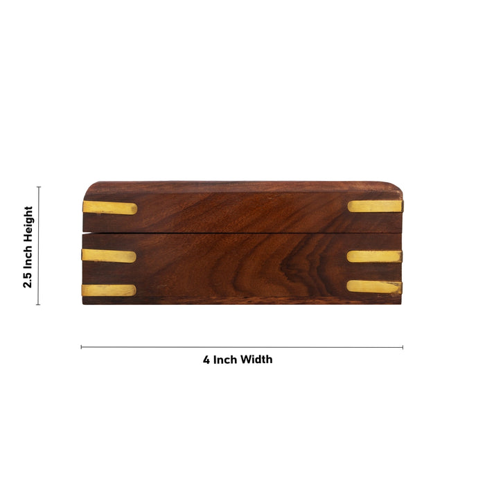 Jewel Box - 2.5 x 4 Inches | Leaf Design Storage Box/ Brass Work Kashmiri Design Wooden Box for Women/ 390 Gms - Handicraft Items