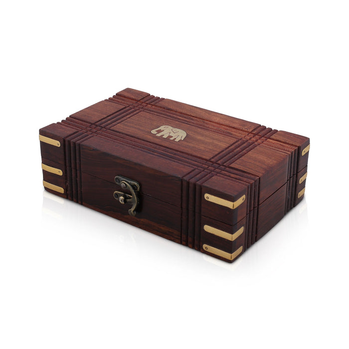 Box Cutter work with lock- 5 x 8 Inches |Wood Elephant Inlaid Design Storage Box/ Jewel Box for Women & Gifting - Handicraft Items