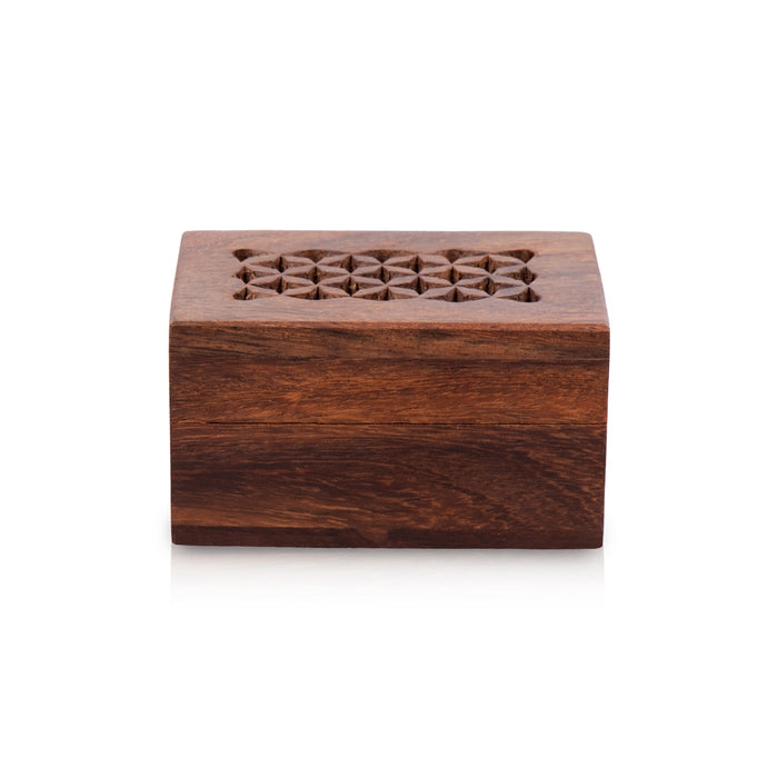 Wooden Box - 3 x 2 inches | Jali Design Storage Box/ Handmade Jewellery Box for Women & Gifting - Handicraft Items