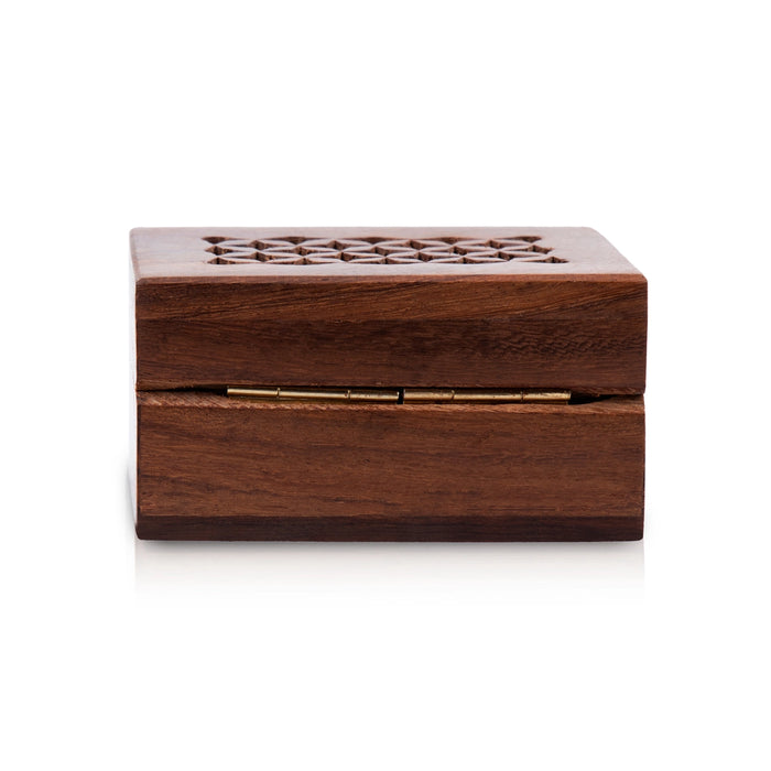 Wooden Box - 3 x 2 inches | Jali Design Storage Box/ Handmade Jewellery Box for Women & Gifting - Handicraft Items