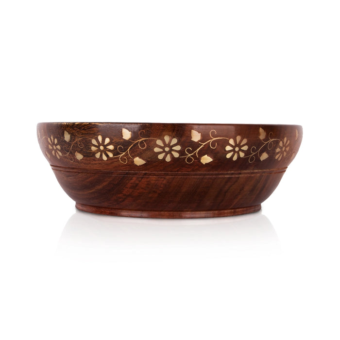 Wooden Bowl - 3 x 9 Inches | Kitchen Bowl/ Brass Design Cup/ Wooden Cup for Home - Bowls