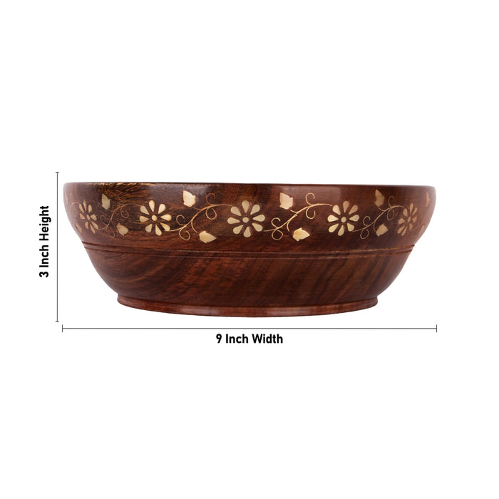 Wooden Bowl - 3 x 9 Inches | Kitchen Bowl/ Brass Design Cup/ Wooden Cup for Home - Bowls