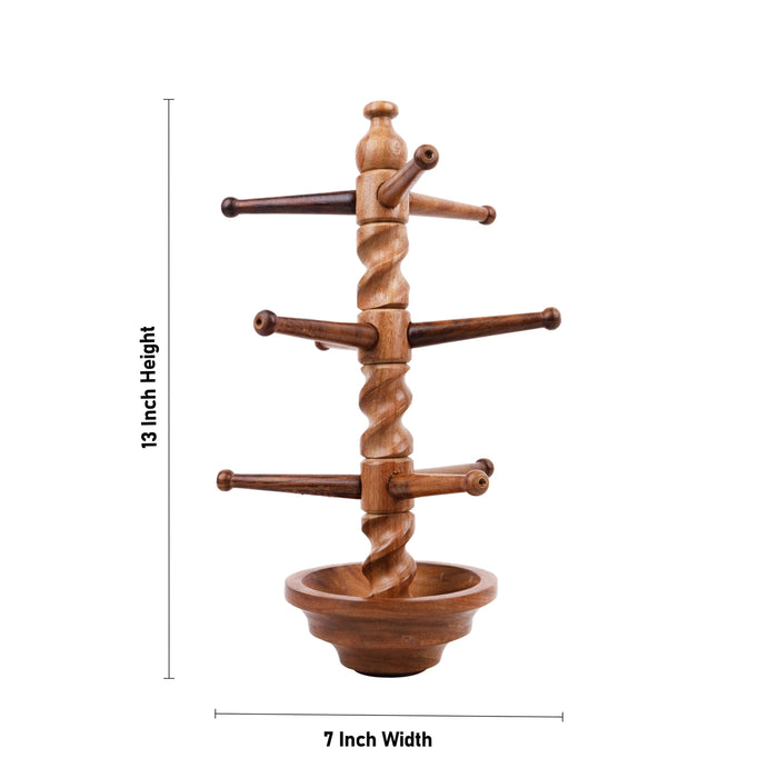 Wooden Bangle Stand With Base - 13 x 7 Inches | Chudi Stand/ Bangle Holder/ Bangle Display Stand for Women - Table Stand Accessories