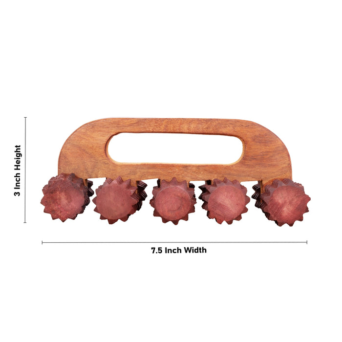 Wooden Hand 10 Wheel Massager - 3 x 4.5 Inches | Hand Massager/ Hand Roller/ Wooden Massager for Pain Relief - Massage Accessories