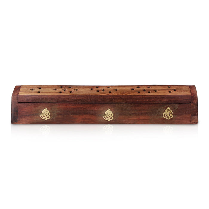 Agarbathi Box - 12 x 2.25 inches | lord ganesha design / wooden Incense box/ Dhoop sticks Holder - Agarbathi Stand